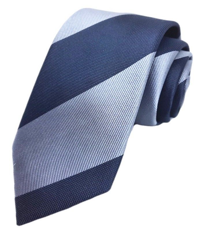 planes promesa banda C1357 Corbata de Rayas Anchas en color azul marino y celeste 100% Seda  Natural Jaquard