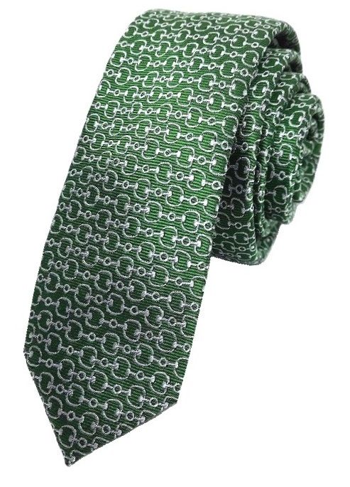 C1686 Corbata verde botella con dibujo horizontal de en Seda Natural Jacquard Pala Estrecha