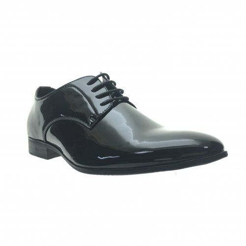 Zapato Blucher de vestir clásico en color negro charol, calzado con cordones elegante y cómodo para cualquier época del año.